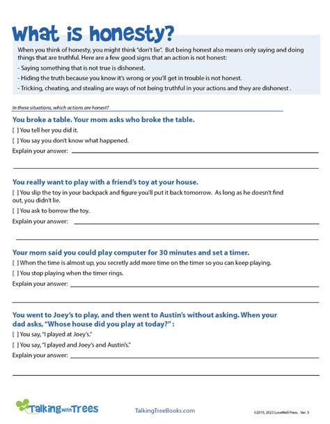 Free Printable Worksheets On Honesty